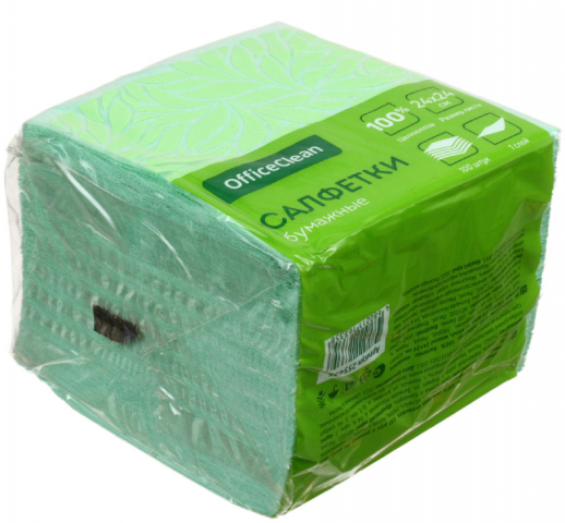 Салфетки сервировочные бумажные OfficeClean 24×24 см, 100 шт., зеленые