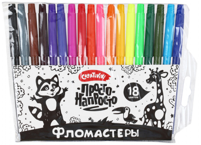 Фломастеры Creativiki «Просто» классические 18 цветов, толщина линии 1-2 мм, вентилируемый колпачок